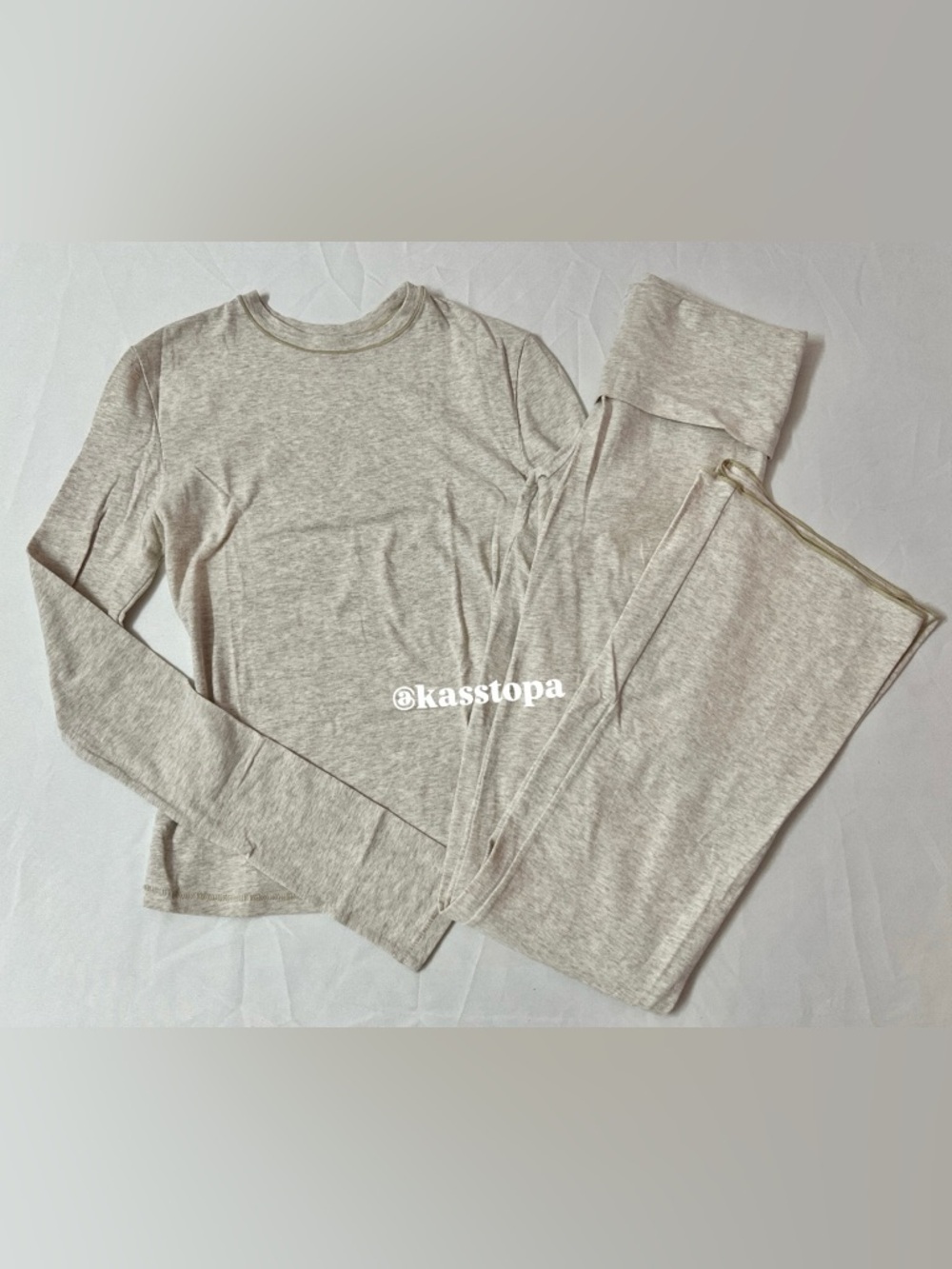 SKIMS Cotton Jersey Long Sleeve T-shirt Top Tee + Foldover Flare Pants Set Cream